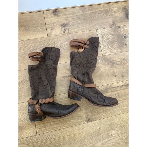 CORRAL 9 Deer Riding Boot Chocolate Women’s Slouch western Harness Buckle Strap - Picture 5 of 8